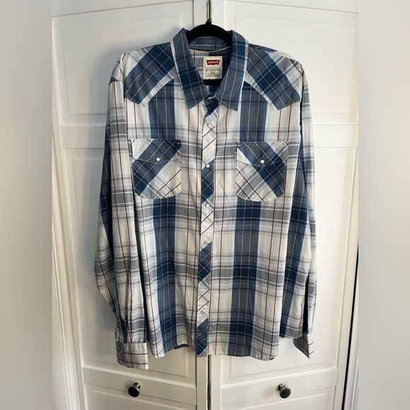 Levi's Other - Levi’s blue plaid, Pearl snap, longsleeve shirt men’s XXL